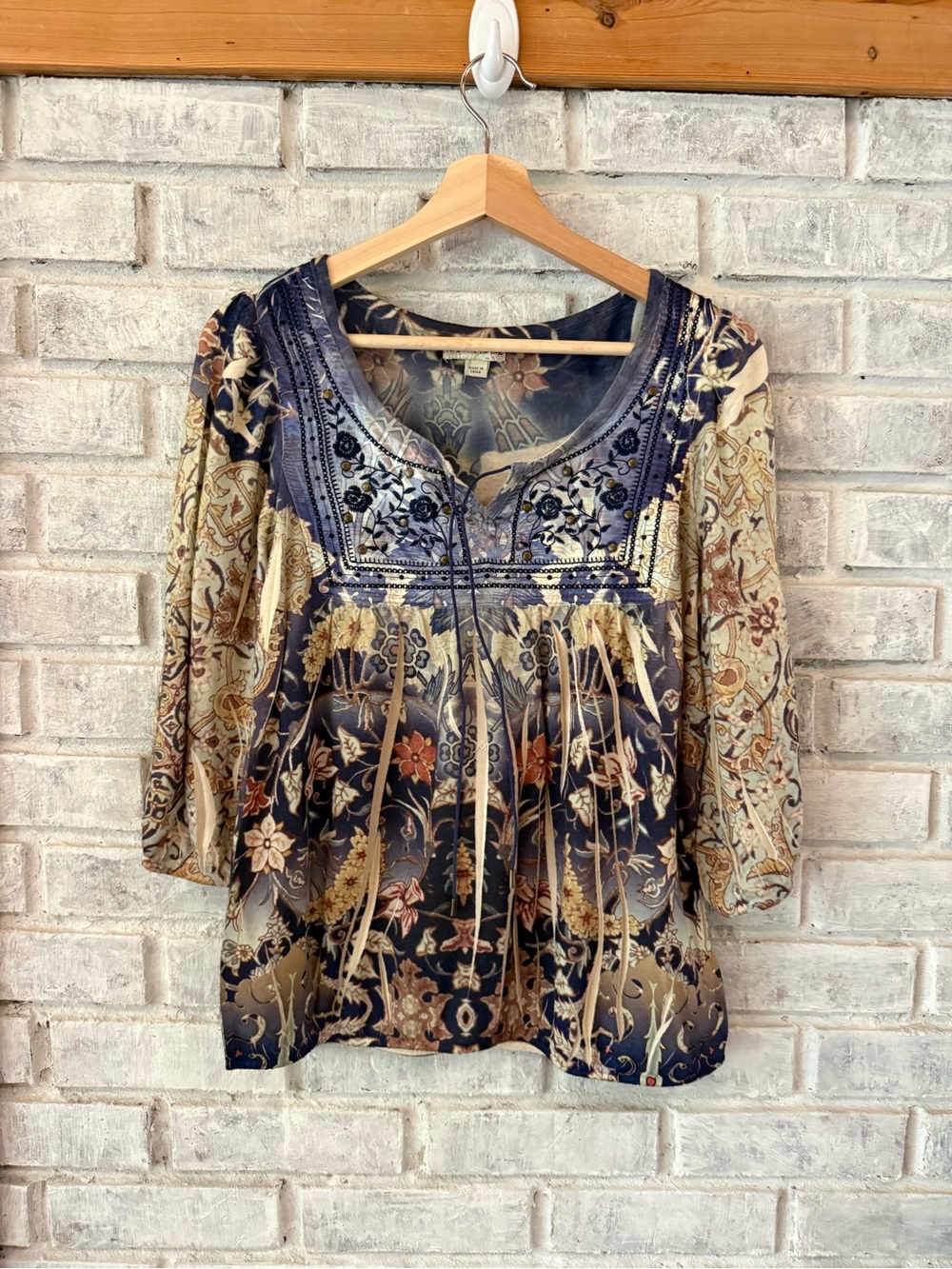 live and let live Navy and Tan Embroidered Boho Tunic